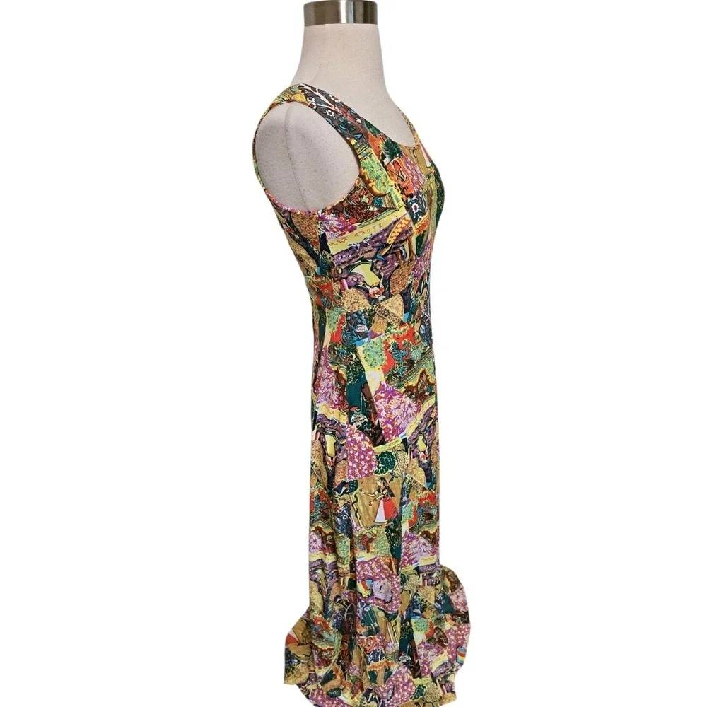 70s Vintage Long Dress Indian Gods Patchwork Print And Matching Shirt Hippie‎